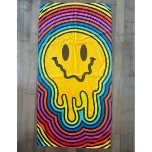 Melting Smiley Face Psychedelic Rainbow Beach Towel Retro Trippy Festival Art